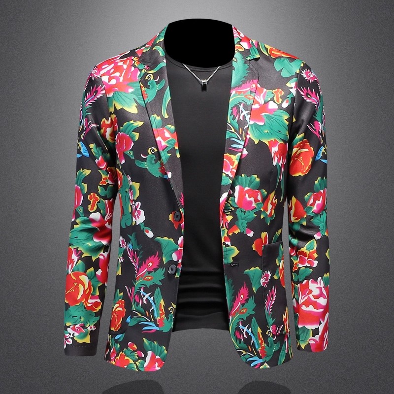 Large Men Formal Wear - 중국풍 동북풍 큰 꽃무늬 남성 슬림핏