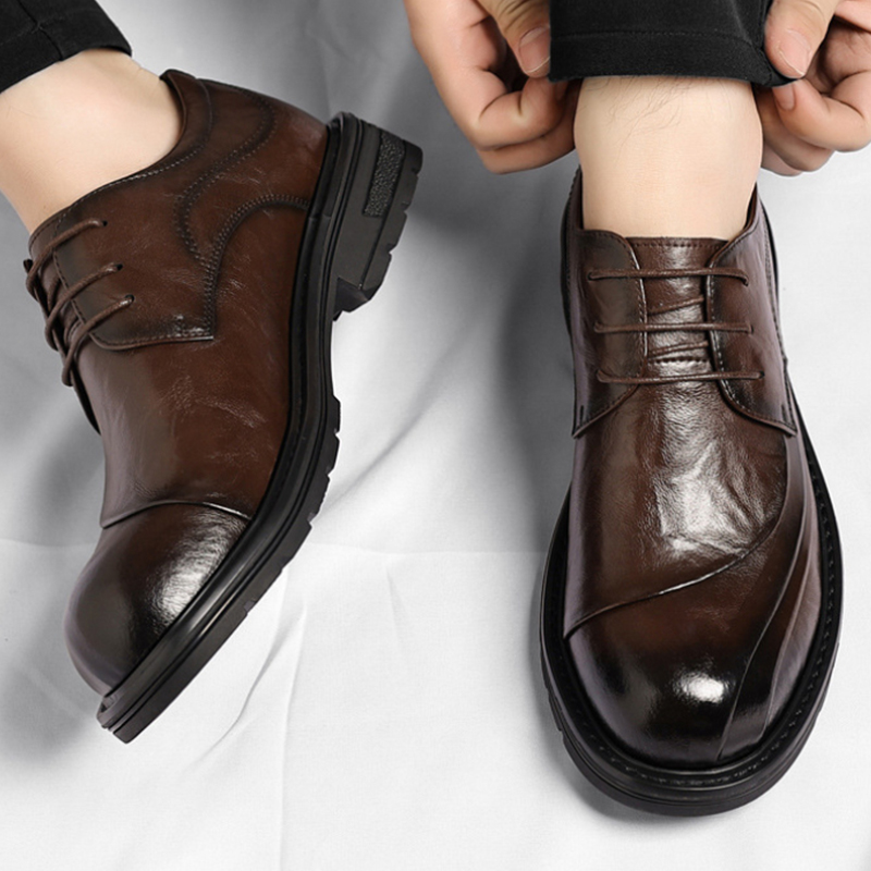 Men Formal Wear For Wedding - 브라운 광택 가죽 레이스업 청키 솔