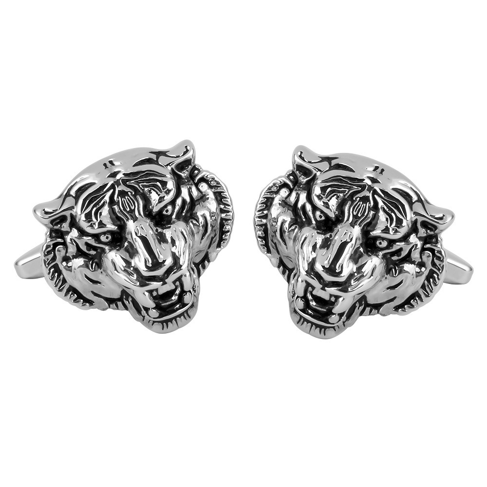 Dress Shirt French Cuff - 정교한 3D 호랑이 머리 릴리프 커프스