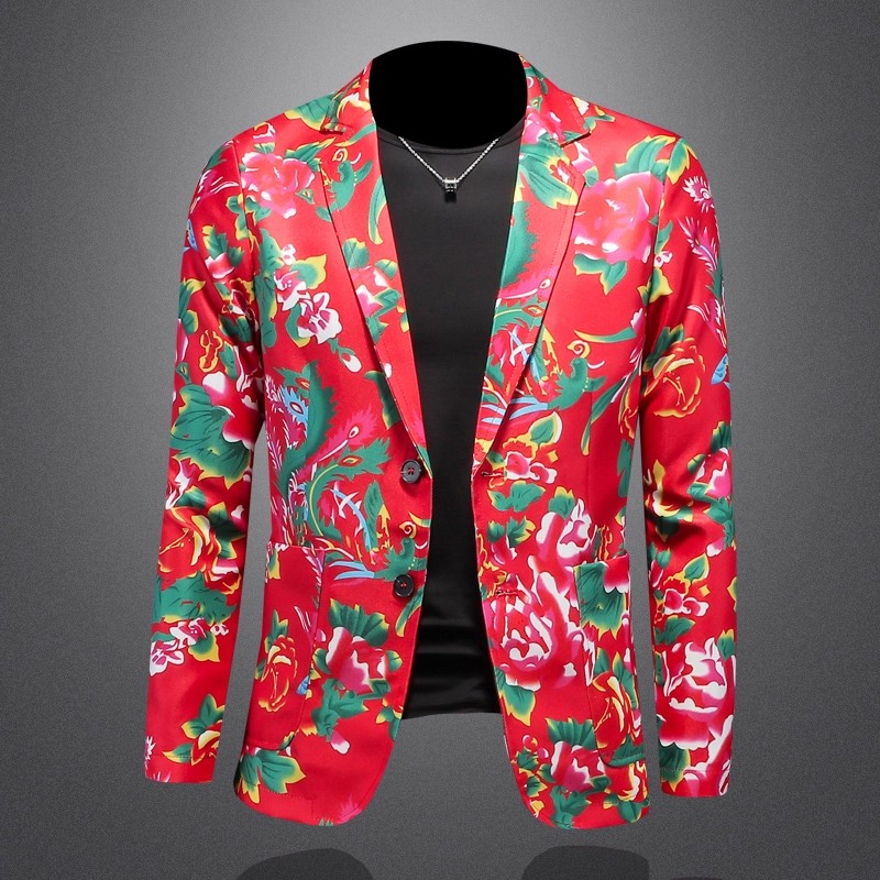 중국풍 동북풍 큰 꽃무늬 남성 슬림핏 정장 캐주얼 무대 - Large Men Formal Wear 리뷰 및 가격