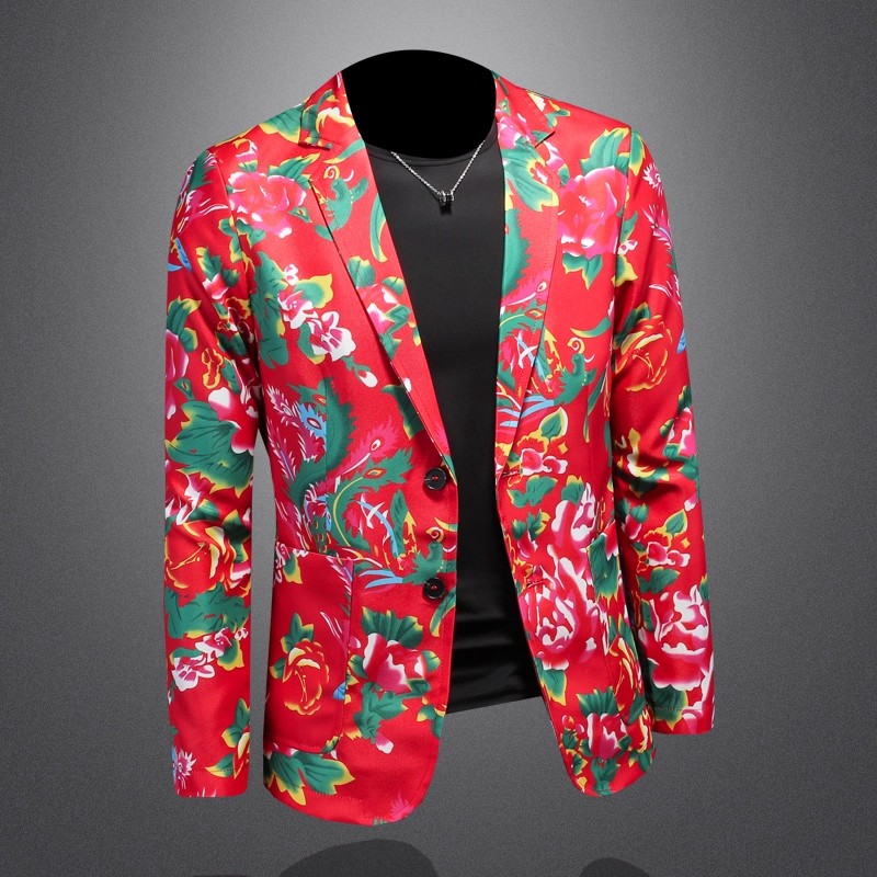 중국풍 동북풍 큰 꽃무늬 남성 슬림핏 정장 캐주얼 무대 - Large Men Formal Wear 리뷰 및 가격