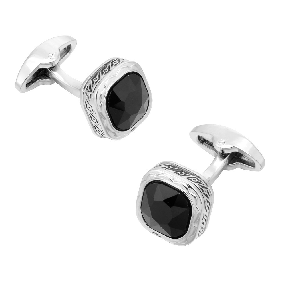블랙 젬스톤 프렌치 커프스 링크스, 실버 패턴 테두리, - Dress Shirt French Cuff 리뷰 및 가격