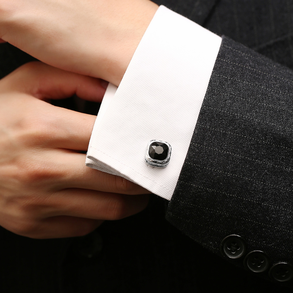 블랙 젬스톤 프렌치 커프스 링크스, 실버 패턴 테두리, - Dress Shirt French Cuff 리뷰 및 가격