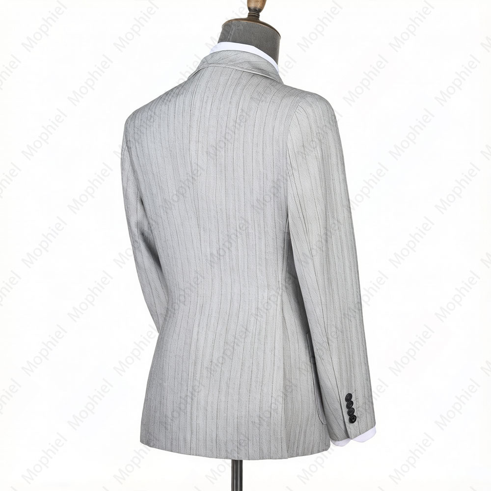 모피엘 라이트 그레이 남성 정장 스트라이프 더블 브레스 - Men Formal Wear For Wedding 리뷰 및 가격