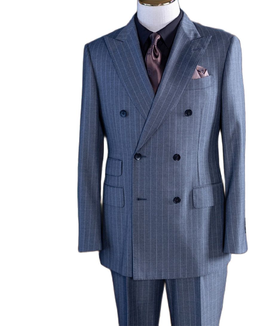 그레이 스트라이프 더블 브레스트 클래식 남성 정장 2피 - Men Formal Wear For Wedding 리뷰 및 가격