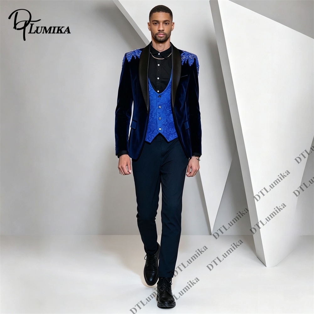 Peagent Men 3 피스 벨벳 슈트 블랙 새틴 라 - Men Formal Wear For Wedding 리뷰 및 가격